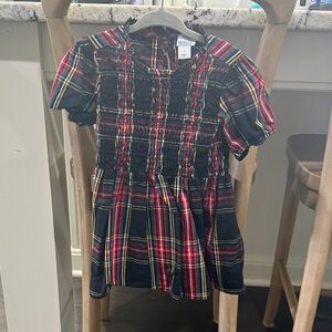 Girls' Plaid Smocked Short-Sleeve Dress